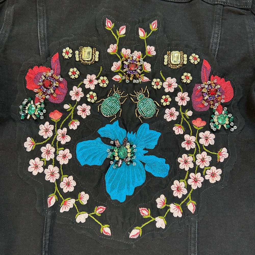 7 For All Mankind Cropped Embellished Black Jean Jacket - Picture 4 of 4
